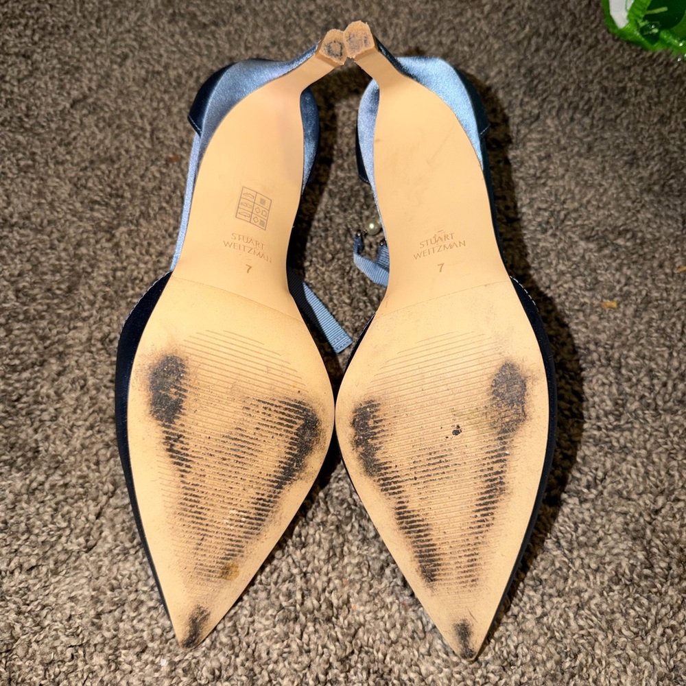 Stuart Weitzman Blue Satin Heels with Pearl Detail - Picture 4 of 4